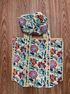Handcrafted Block Printed Cotton Quilted Tote Bag with Matching Zipper Pouch for Everyday Travel, Shopping, Office & Casual Use - Product Image 4