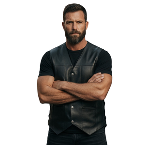 Gilet en cuir sans manches pour motard, personnalisé, pour club de motards, gilet de route pour motard - Product Image 1