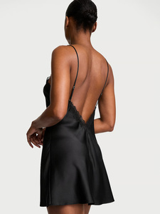 Camisón de satén de seda negro para mujer, cuello en V, sin mangas, sexy, hasta la rodilla, color liso, tela suave y lisa - Product Image 6