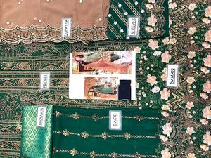 2021 vente chaude vert Salwar Kameez robe de mariée formelle brodée lourde en mousseline de soie fabriquée à partir de viscose soie rayonne armure - Product Image 6