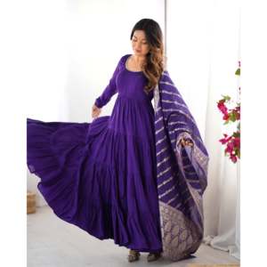 Designer Anarkali <b>Gown</b> with Pent and Dupatta Modest Wedding Party Wear - Product Image 3