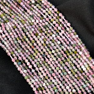 Cuentas redondas facetadas de turmalina natural multicolor de 2 mm, pequeñas cuentas de turmalina para la fabricación de joyería, cuentas sueltas facetadas al por mayor. - Product Image 3