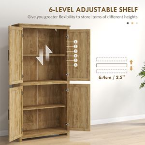 Modern 64\" Tall <b>Kitchen</b> <b>Pantry</b> Storage Cabinet Solid Wood MDF with 4 Rattan Doors 4 Tier Eco-friendly Shelves Natural Style - Product Image 6
