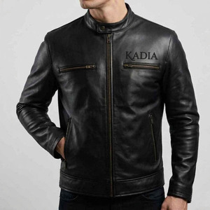Chaqueta Bomber Casual de Cuero Vacuno con Cuello Redondo, Chaqueta Juvenil Transpirable de Corte Ajustado para Hombre, Chaqueta de Moda con Logotipo Frontal - Product Image 2