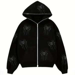 Sweat à capuche Y2K d'hiver de haute qualité avec lettres araignée en strass, coupe oversize, manches longues, poche, tricoté 100% coton - Product Image 1