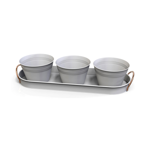 Ensemble de plateaux à plantes en métal moderne avec 3 pots ronds, résistants à la rouille, revêtement poudré, pour la décoration intérieure et extérieure du jardin - Product Image 1