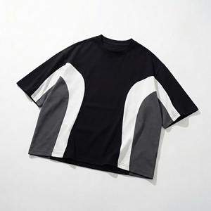Camiseta Oversize con Bloques de Color |   Camiseta con Paneles en Negro, Blanco y Gris |   Ropa Urbana de Estilo Holgado y Resistente |   Fabricante OEM Personalizado - Product Image 1