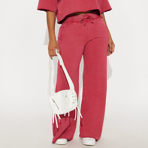 2026 Summer Acid Washed Ribbed Stretchy Loose Fit Women's Jogger <b>Sets</b> Short Sleeve Crop Top Jogger Pants <b>Set</b> Women 2Pieces <b>Sets</b> - Product Image 3