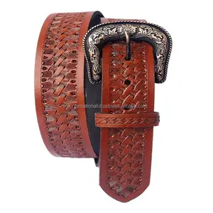 genuine leather high quality material leather tooling belt for men fine luster and solid texture design with good touch feeling