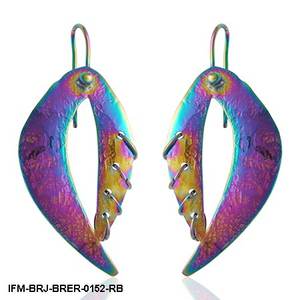 Boucles d'oreilles pendantes en laiton PVD arc-en-ciel faites à la main, audacieuses, irisées, géométriques, pour mariage, résistantes au ternissement, avec crochet contemporain - Product Image 1