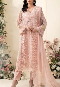 Ensemble Anarkali rose lourdement brodé avec dupatta, style indien et pakistanais - Product Image 1