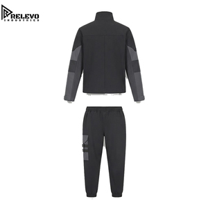 Custom Wholesale <b>Men</b> Wind Breaker Suit, <b>Black</b> Dark Grey Windbreaker Jacket and Buckle Utility <b>Cargo</b> <b>Joggers</b> - Product Image 2