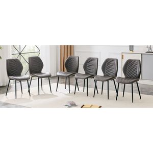 Ensemble de 4 chaises modernes de luxe en PU matelassé effet diamant gris foncé avec pieds en métal noir pour salle à manger - Product Image 4