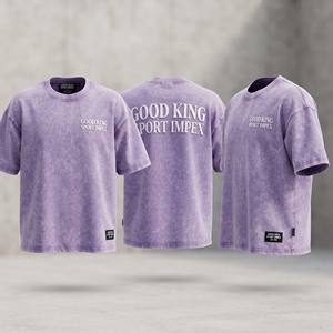 Camiseta Oversize Personalizada con Lavado Ácido Vintage, Algodón Pesado, Hombro Caído, Estampado Puff, Estilo Urbano para Hombre, Morada, Lisa, 3D - Product Image 3