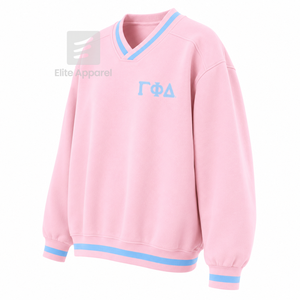 Sweat-shirt universitaire respirant personnalisé Gamma Phi Delta Sorority avec logo brodé sur le devant, bleu ciel rose, manches longues pour femme - Product Image 2