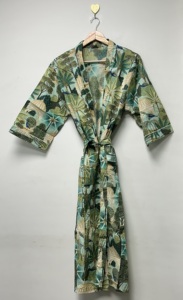 Robe Kimono Ample de Luxe à Col en V et Manches Longues, Imprimé Floral Bohème Dessiné à la Main, 100% Coton Respirant, Élégante pour le Printemps et les Vacances à la Plage - Product Image 4