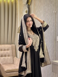 Conjunto de traje Anarkali de georgette negro de lujo con bordado pesado de oro Zari, vestido largo Kurti, ropa de fiesta india y pakistaní para bodas, Salwar K - Product Image 2