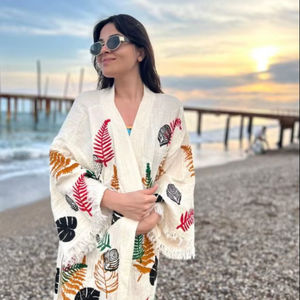 Ensemble Kimono Deux Pièces Femme Motif Evil Eye en Crêpe 100% Coton, Taille Naturelle, Durable et Lavable, Idéal Plage - Product Image 1