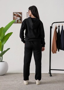 Conjunto de Sudadera Corta con Capucha y Pantalones Deportivos de Felpa Francesa de Algodón Grueso para Mujer, Color Sólido, Ropa Deportiva Cómoda - Product Image 4