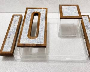 Bandeja de Servicio y Almacenamiento de Acrílico con Incrustaciones de Madera y Nácar, Diseño Único, para Hogares, Fiestas, Eventos, Plato de Servicio de Lujo para Mesa de Centro - Product Image 4