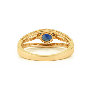 Bague de fiançailles triple couche en or jaune massif 14 carats, saphir bleu et diamants, sur mesure, cadeau pour demoiselle d'honneur - Product Image 6
