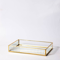 Plateau de rangement octogonal en verre avec bordure en métal doré, design géométrique moderne, bordure en laiton, décoration de luxe pour la maison, plateau de service portable pour boissons dans le salon