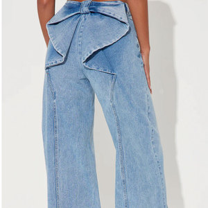 Pantalon en jean évasé pour femme, taille mi-haute, longueur intégrale, poches latérales, boutons, style urbain, effet usé, couleur personnalisée, coupe large – Nouvelle collection 2026, vente flash - Product Image 1