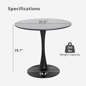 Tavolo da Pranzo Rotondo Moderno Stile Mid-Century con Base a Piedistallo Nero, 31,5 Pollici, per 2-4 Persone, Robusto e Assemblato - Product Image 4