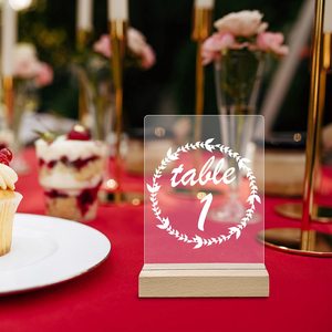 Elegant Acrylic <b>Table</b> <b>Number</b> Sign Custom Laser-Engraved or Printed Stand for Weddings, Restaurants, and Events - Product Image 1