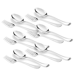 GLOSSY TOUCH ART Juego de 6 Cucharas y Tenedores para Postre de Acero Inoxidable Contemporáneo, Portátil para Comer, Tono Plateado, Diseño Elegante - Product Image 2