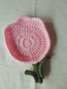 Pretty Pastel Tulip Bloom Crochet <b>Table</b> <b>Coasters</b> with Leaves - Soft Cotton Green Stems Heat Insulation Mats Chic Living Accent - Product Image 3