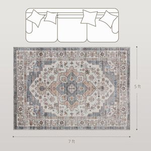 Tappeto Vintage 5x7 Marrone Azzurro Chiaro Antiscivolo Lavabile in Lavatrice per Soggiorno Camera da Letto Sala da Pranzo - Product Image 3