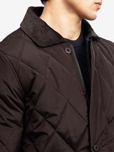 <b>Men's</b> Brown Quilted <b>Jacket</b> Windproof Polyester Filling Turn-down Collar Casual Winter Wear Regular Fit Front Logo Zipper Closure - Product Image 5