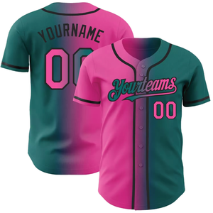 Camiseta de béisbol juvenil con estampado en relieve, de manga corta, verde y rosa degradado, de secado rápido, para entrenamiento y uso urbano, tallas grandes y altas. - Product Image 1