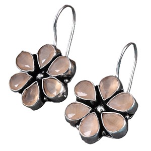 MOQ Available Champagne Cat Eye Stone Floral <b>Hook</b> <b>Earrings</b> for Women | Oxidized Silver Brass Boho Jewelry Supplier - Product Image 2