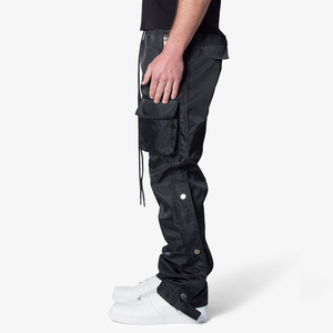 Pantalones Cargo Negros para Hombre, Cintura Elástica con Cordón, Múltiples Bolsillos, Estilo Workwear, Tela de Poliéster, Ropa de Otoño - Product Image 4