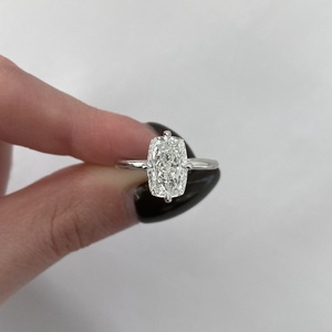 Classic Elongated 2.53ct Cushion Cut Lab Created Diamond Engagement <b>Ring</b> 14K White Gold <b>Plain</b> Band Solitaire <b>Ring</b> For Women - Product Image 1