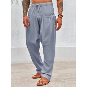 2025 Men's Casual Harem <b>Pants</b> Elastic Waist Cotton <b>Drop</b> <b>Crotch</b> Beach Yoga Wear Drawstring Sports Fitness Fitness Clothing - Product Image 3
