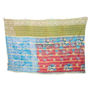 Luxury Lightweight Reversible Indigo Color <b>Bed</b> Sleeping <b>Comforter</b> Quilt Indian Reversible Hand Stitched Heavy Throw Old Sari - Product Image 1