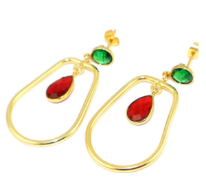 Pendientes Colgantes de Metal de Latón Chapado en Oro de 18K con Corte a Cuadros Único, Esmeralda Verde, Granate Rojo y Hidrocuarzo de Forma Elegante, Venta al por Mayor - Product Image 2