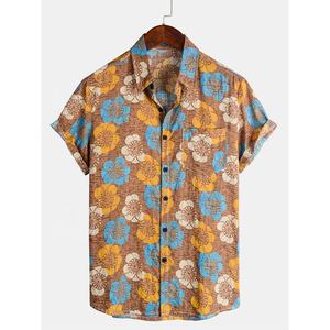 Camisas personalizadas 100% algodón para hombre, camisas hawaianas estampadas de manga corta, informales, negras, con flores, venta al por mayor - Product Image 1