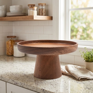 Food Grade Suar Wood Small Cake And Fruit <b>Holder</b> Pedestal Stand Light Brown Seventeen Point Five Centimeters Diameter Fine Decor - Product Image 4