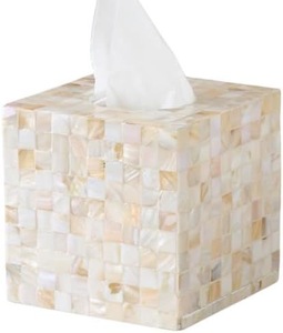 Boîte à mouchoirs en nacre, support décoratif pour mouchoirs, cube fait main avec incrustation florale pour la maison, l'hôtel, la salle de bain - Product Image 2