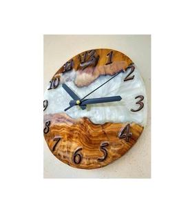 Luxury Charcoal Black Epoxy Resin <b>Wall</b> <b>Clock</b> Smoke Effect Live Edge Olive Wood Round Silent Watch for Industrial Room <b>Decor</b> - Product Image 4