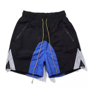 Men's Black Blue Gray Color Blocked Polyester Shorts With Yellow Drawstring Zip Pockets Quick Dry Sporty <b>Mid</b> Waist Design - Product Image 3