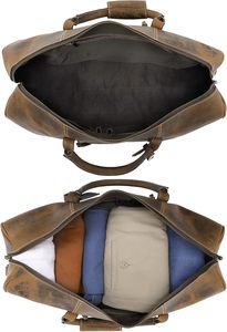 Sac de voyage pour homme en cuir véritable, style vintage, grande capacité 20-35L, poignée souple, fermeture éclair, multifonction - Product Image 4