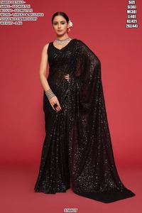 Sari en Georgette Vert Zariya - Sans plis, anti-humidité, idéal pour les fêtes d'hiver et les mariages traditionnels - Product Image 5