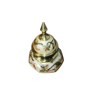 Handmade Eco-Friendly High Quality Brass Made Floral Design Hand Painted Gold Color Decorative Jars With Lid & Custom Logo - Product Image 2