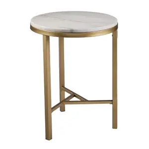 Table d'appoint en métal avec dessus en marbre et pieds Table en métal plaqué or au design unique avec marbre blanc de qualité supérieure - Product Image 1