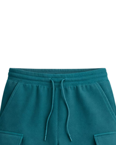 Shorts cargo vert sarcelle pour hommes, taille élastique avec cordon de serrage, style streetwear décontracté, multi-poches, shorts d'été, logo personnalisé, fabricant OEM - Product Image 4